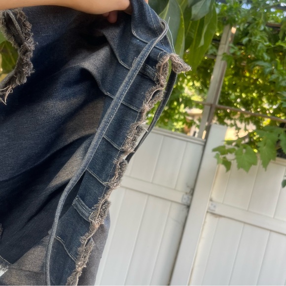 Pleated Denim Mini Skirt Dark Wash Wrap Skirt. - Picture 9 of 12